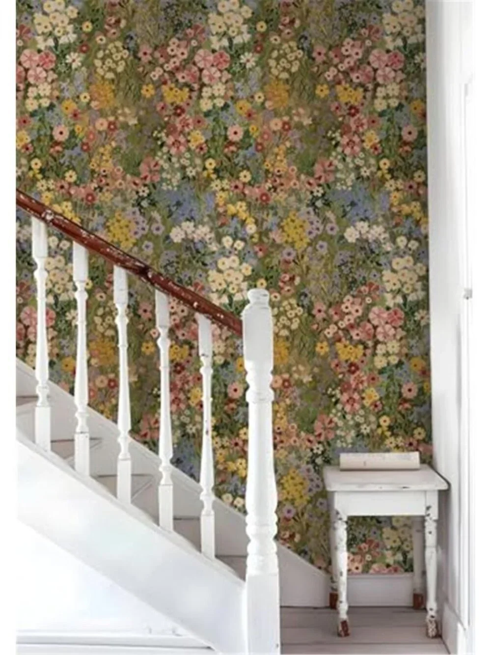 Boho Floral Peel Stick Wallpaper Removable Vinyl Contact Paper Green Pink Roll
